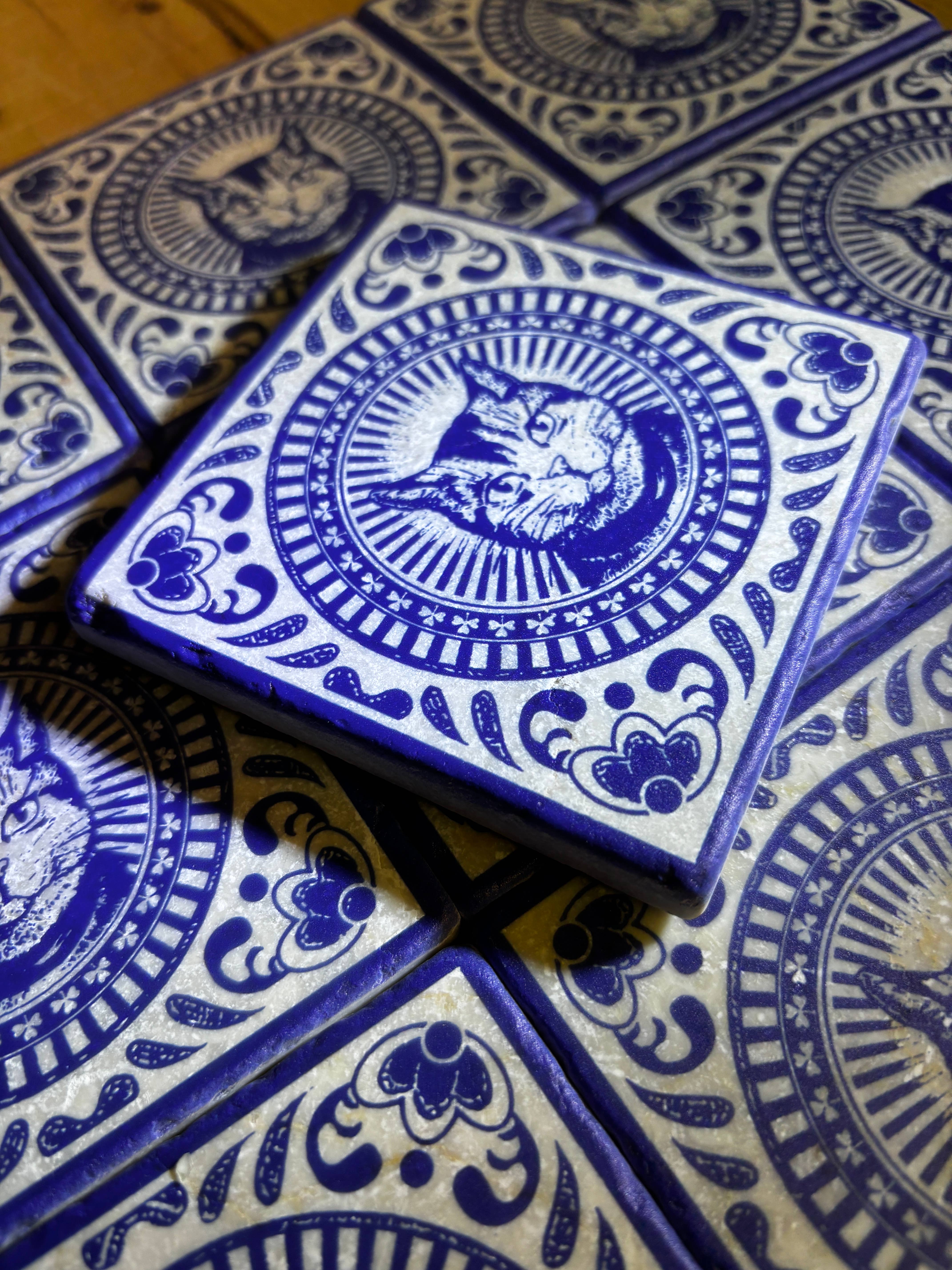 Henri Banks - Creative Gifts - Wholesale Decorative Tabletop Object - Printed marble tile, The Cat3