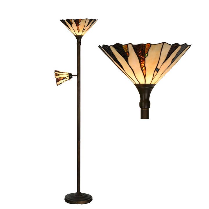 5LL-6319 Vloerlamp Tiffany Ø 38x178 cm Beige Bruin Glas voor wholesale door Clayre & Eef