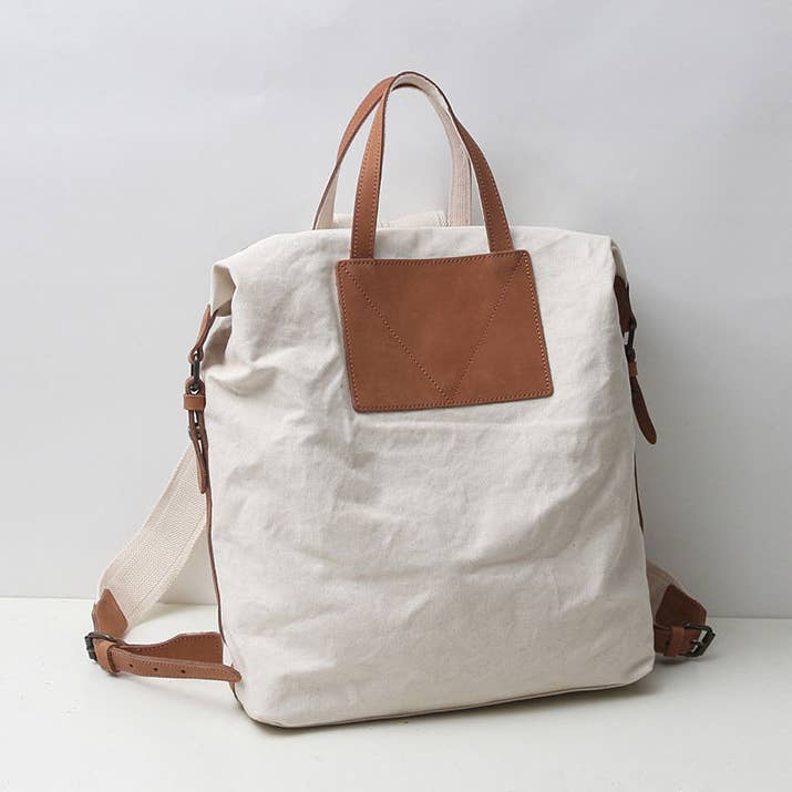 Canvas Backpack Canvas With Full Grain Leather Travel Backpack School Backpack Y8135 for wholesale by RockCow Leather Studio