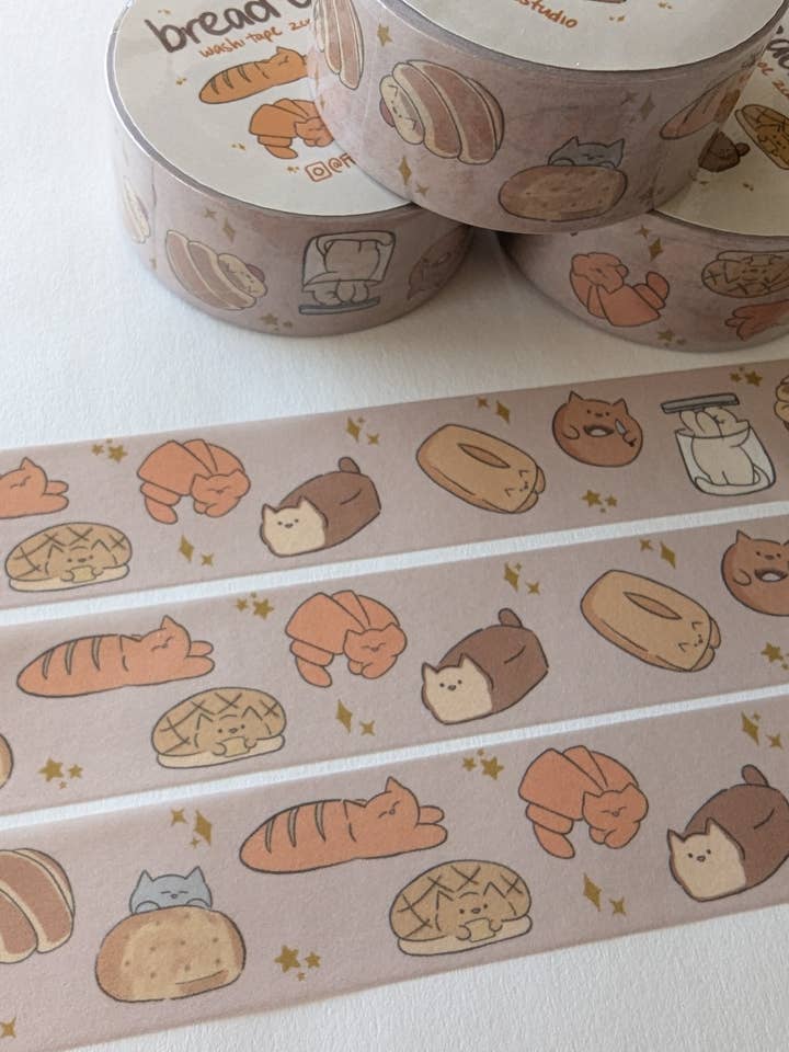Bread Cats Washi Tape for wholesale by Fruit Cats Studio