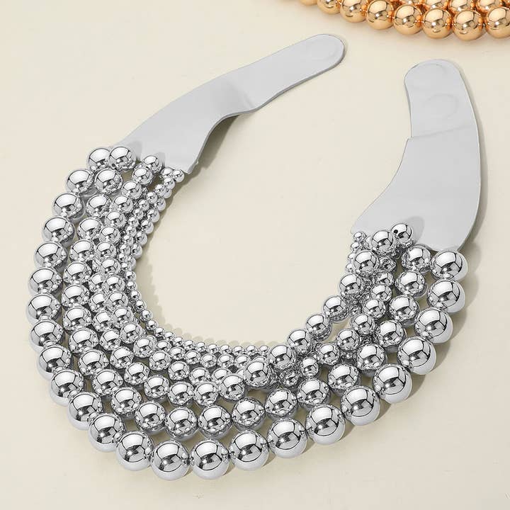 Sensibling Corp. - Wholesale Beaded/pearl necklace - Chunky Metal Ball Beaded Multi Layered Faux Leather Magnetic Necklace4