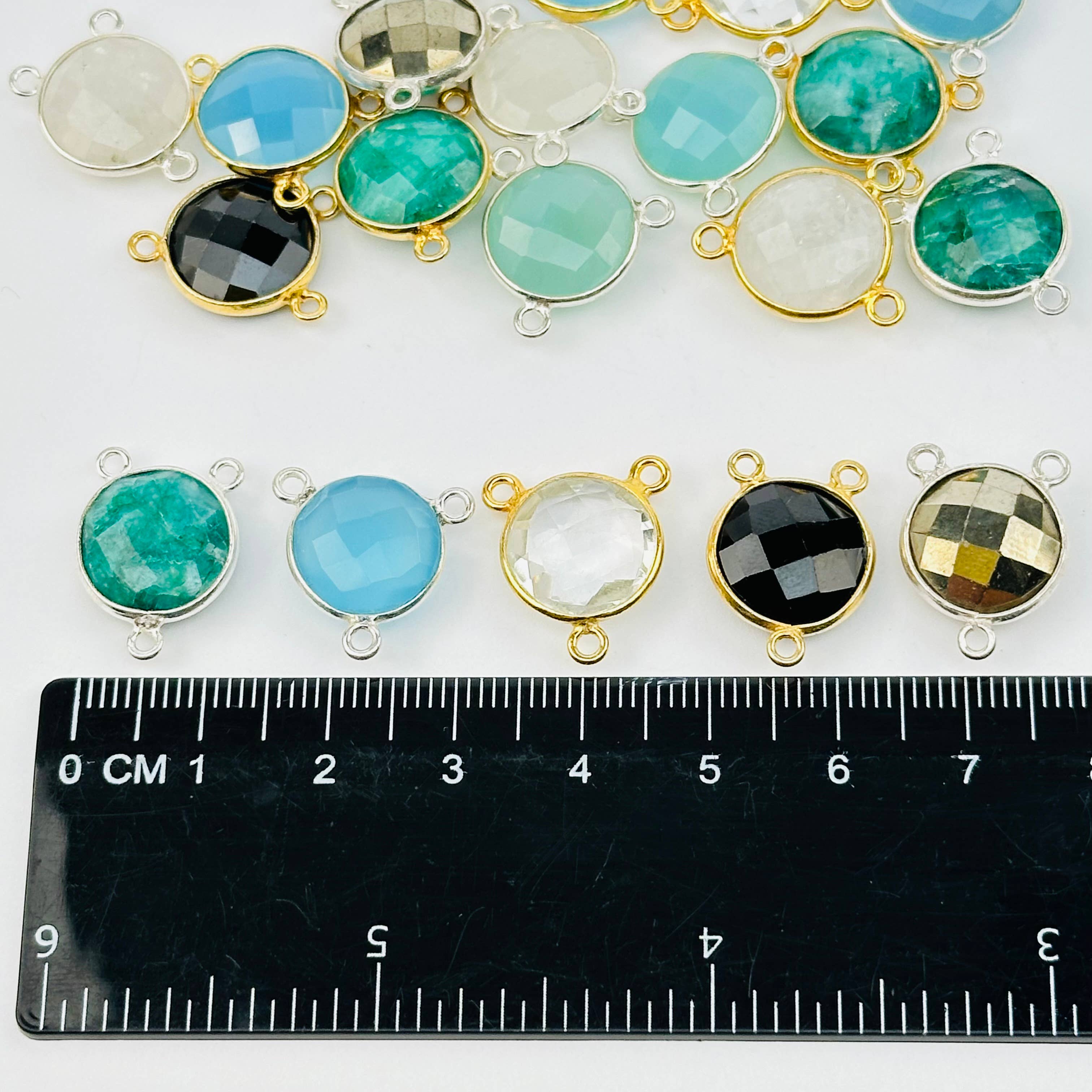 Jewelers Paradise – wholesale Individual charm/pendant – Round Triple Bail Gemstone Connector - 11mm Bezel Link -1