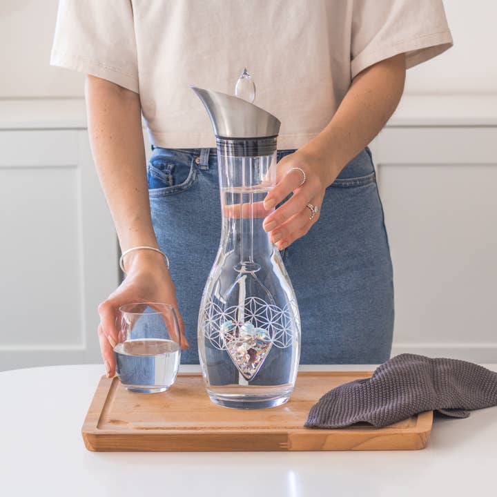 VitaJuwel USA - Wholesale Carafe - Era Crystal Water Carafe | FLOWER OF LIFE (Amethyst, Aquam.)