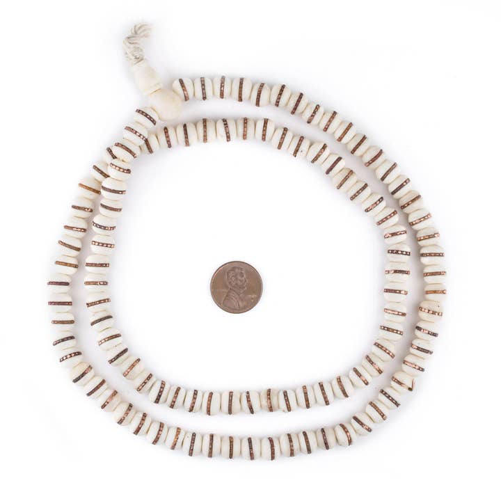 8mm Copper-Inlaid White Bone Mala Beads for wholesale by The Bead Chest
