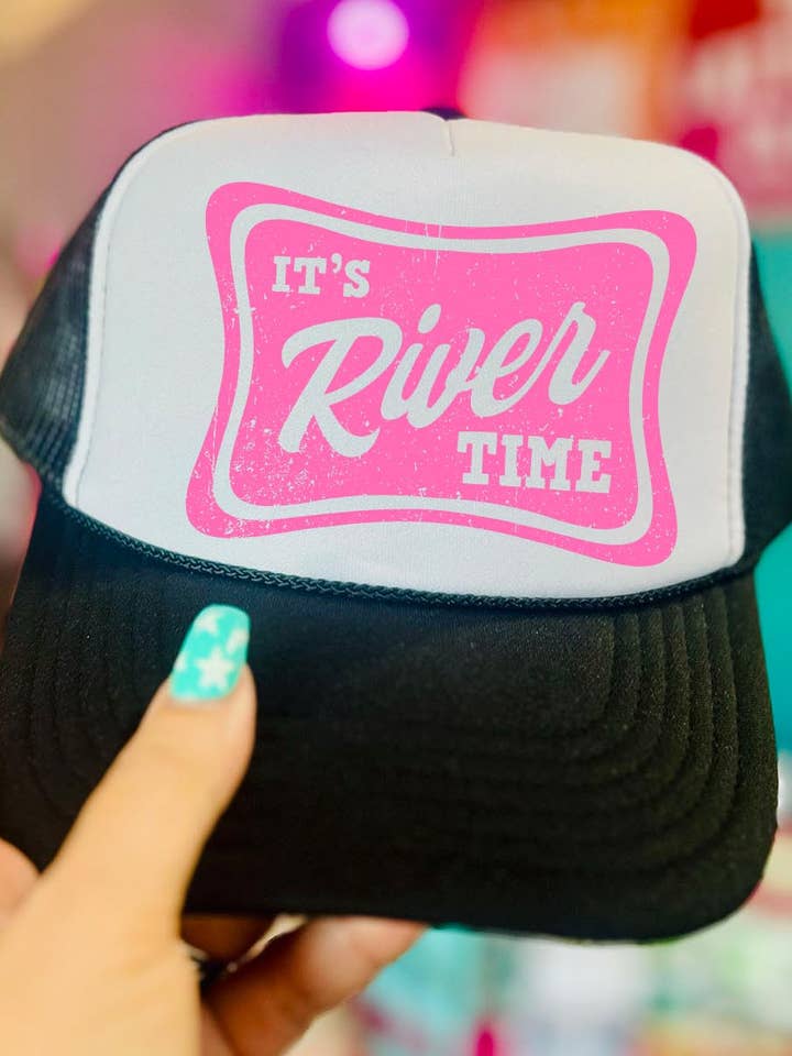 River Time Foam Otto Trucker - Black & White with Pink Design for wholesale by THE LATTIMORE CLAIM