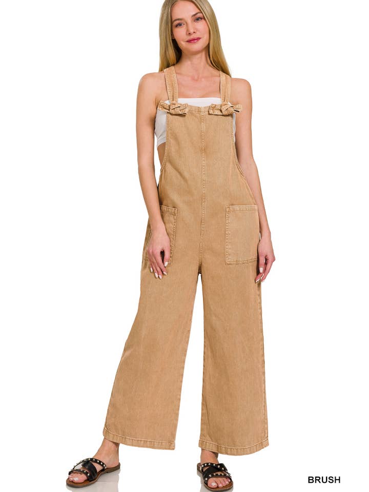42POPS - Wholesale Overalls - Women's - "..._ SI-26348 Washed Knot Strap Pockets Jumpsuit
