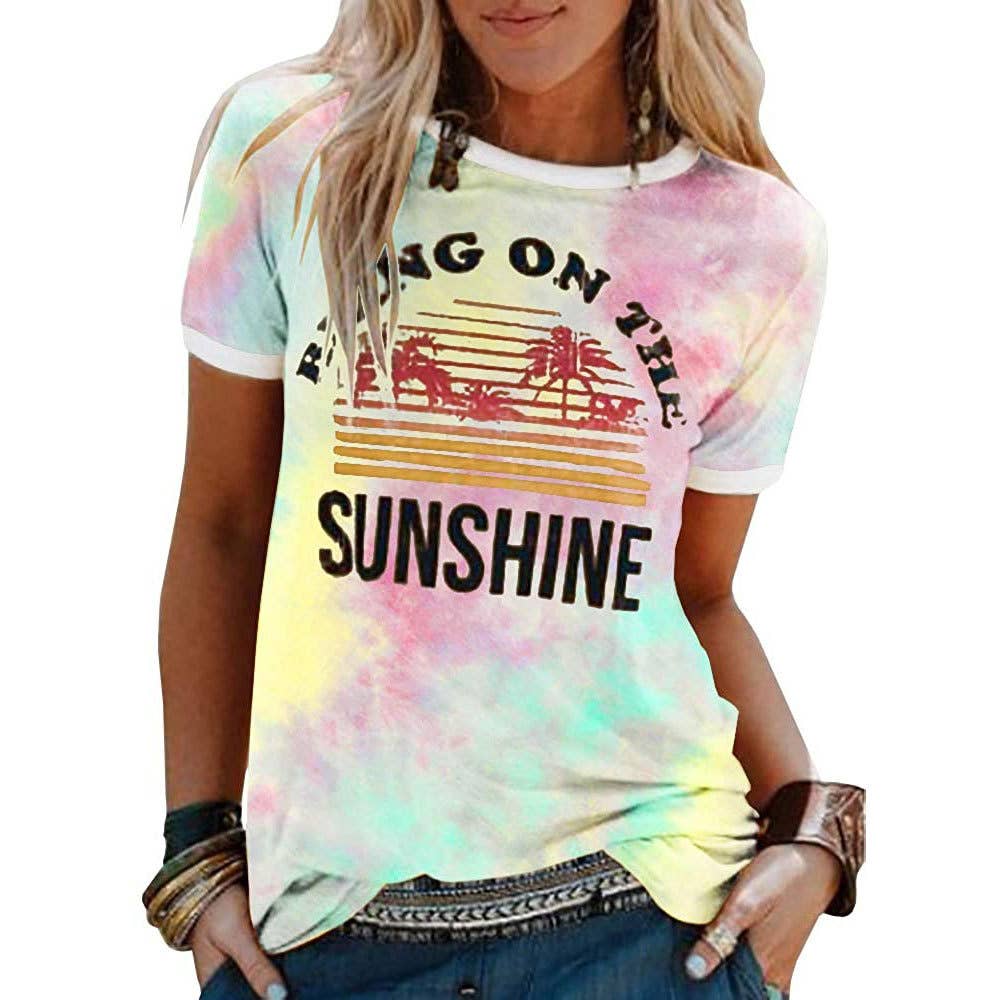 Suzie Q USA – wholesale Screen printed t-shirt – Women′s – Tie dye Sunshine t-shirts5