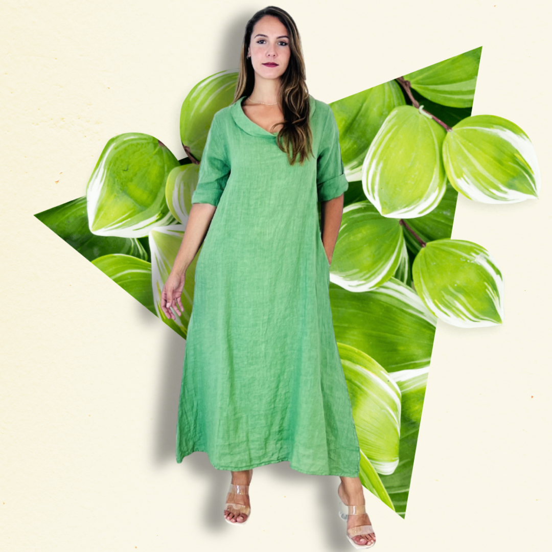 Linen & More – Vestido - Mulher por atacado – REF 25812 VESTIDO COMPRIDO DECOTE BARCO LINHO 100%12