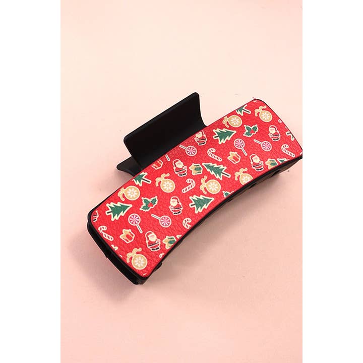 JOSSLYN by wall to wall - Wholesale Hair Clip - Women's - FAUX LEATHER CHRISTMAS HOLIDAY HAIR CLAW PIN | 40H801