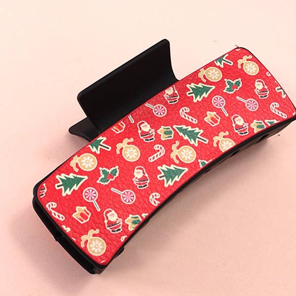 JOSSLYN by wall to wall - Wholesale Hair Clip - Women's - FAUX LEATHER CHRISTMAS HOLIDAY HAIR CLAW PIN | 40H801