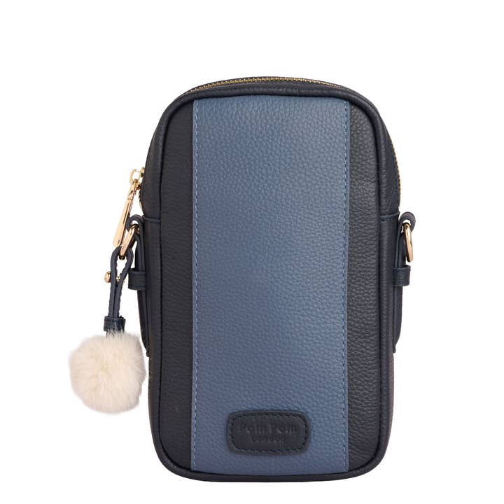 Pom Pom London Eaton Phone Bag Navy & Slate Blue for wholesale by Pom Pom London