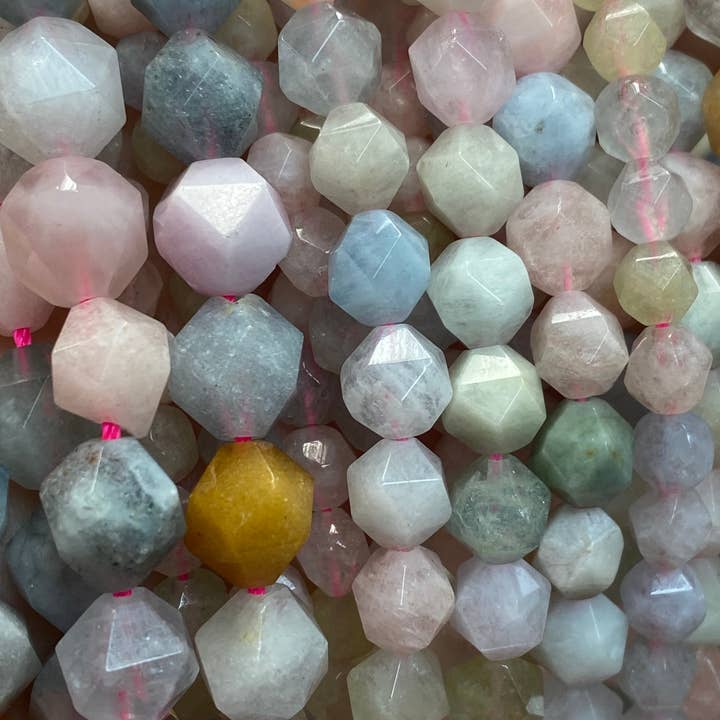 The Bead Bazaar - Wholesale Beads - Pastel Bicone Beads, Beryl Beads, Genuine Gemstone, Faceted Beryl, Shape Bulk Beads For Jewelry Making, 6mm Rainbow Beads, 8mm Pastel Beryl Beads5