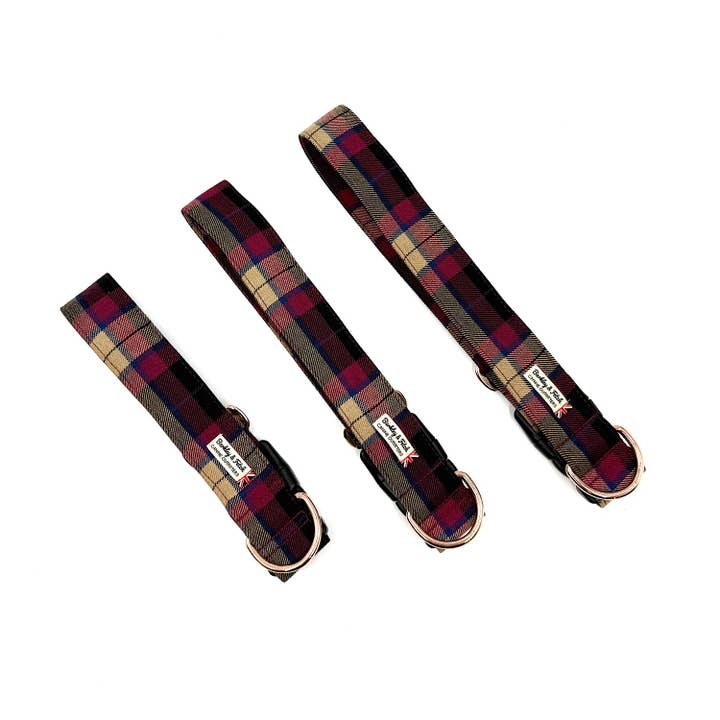 Wine Tartan WIDE Dog Collar for wholesale by Barkley and Fetch