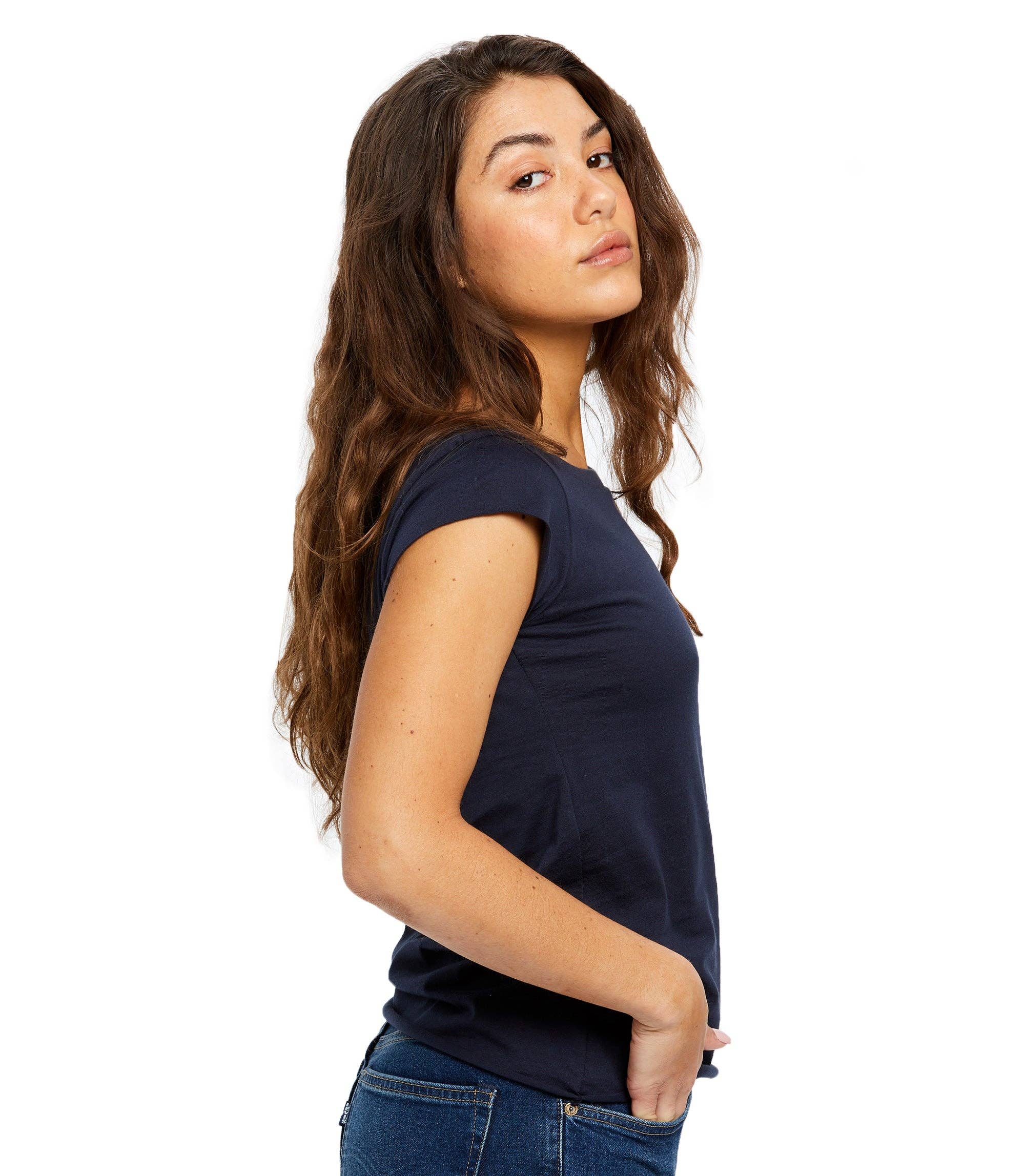 US Blanks - Wholesale T-Shirt - Women's - Women's Cap Sleeve Raw Edge Open Neck13