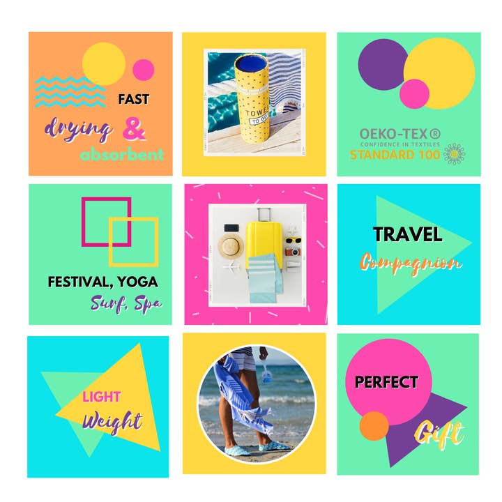 Towel to Go - Wholesale Beach Towel - NEON "2-1" Beach Towel and Bag | Blue - Green | Recycled Cot9