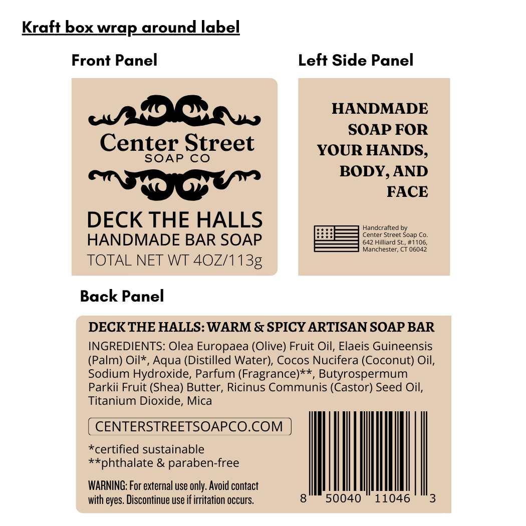 Center Street Soap Co - Wholesale Bar Soap - Deck The Halls Christmas Handmade Bar Soap - 4oz4
