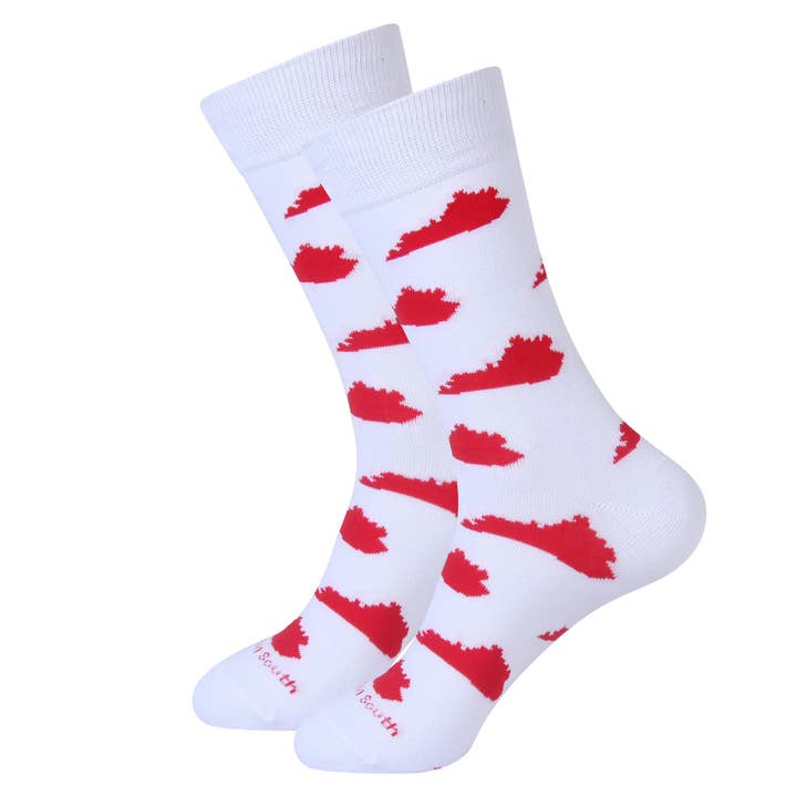 Chaussettes en forme de Kentucky blanches/rouges pour la vente par Barrel Down South