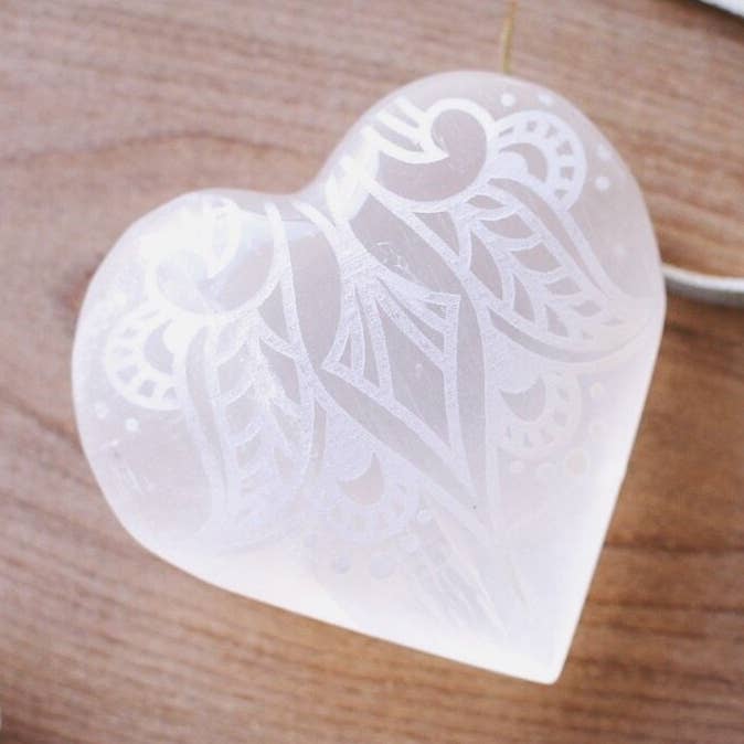 SWEET Selenite Heart Crystal Mother's Day Gifts For Women for wholesale by Fractalista Designs