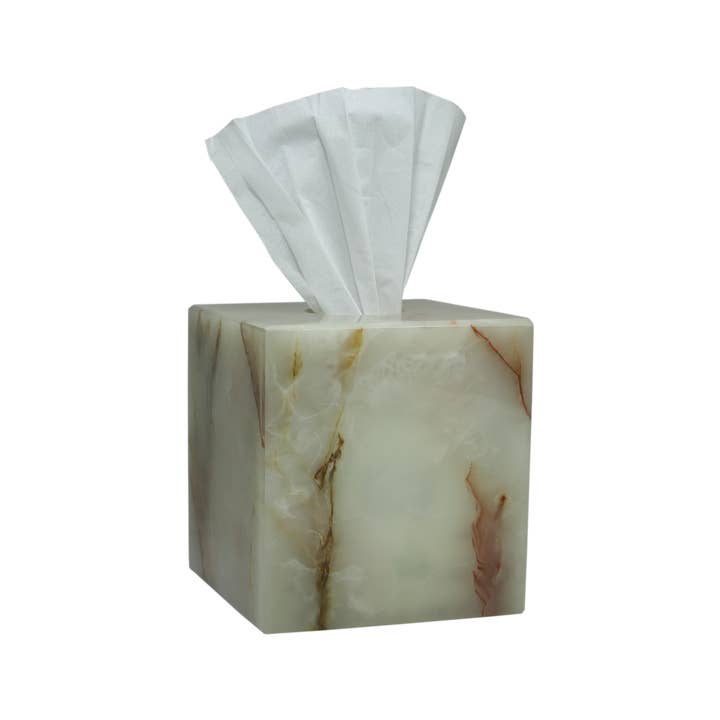 Eris Collection Light Green Onyx Honed Finish Tissue Box for wholesale by Marble Crafter