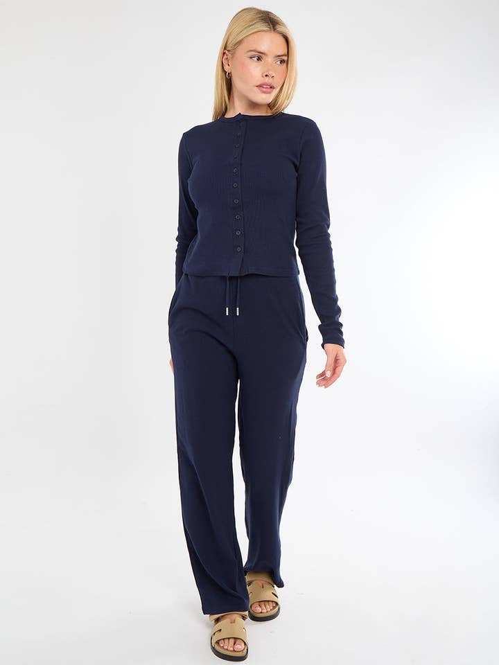 AX Labels - Wholesale Top & Pant Set (NOT Loungewear) - Women's - Ribbed Front Button Detail Top & Wide Leg Trouser Co-ord64