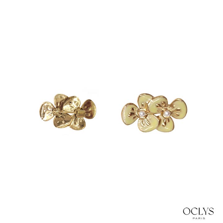 Oclys - Wholesale Brooch - Double flower brooch in gold stainless steel Lila3