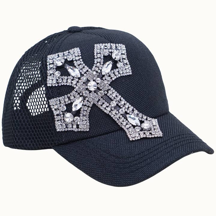 Olive & Pique - Wholesale Trucker Hat - Women's - Cross Bejeweled Bling Glitz Trucker Cap, Adjustable0