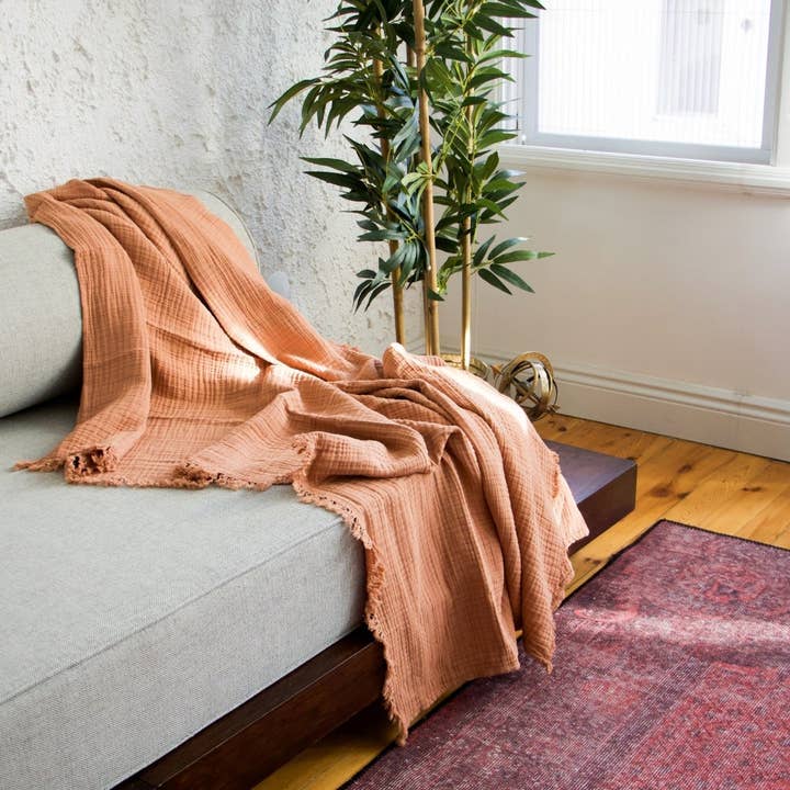 Primitive - Wholesale Throw blanket - Malvasia Muslin Gauze Throw Plaid Blanket W012