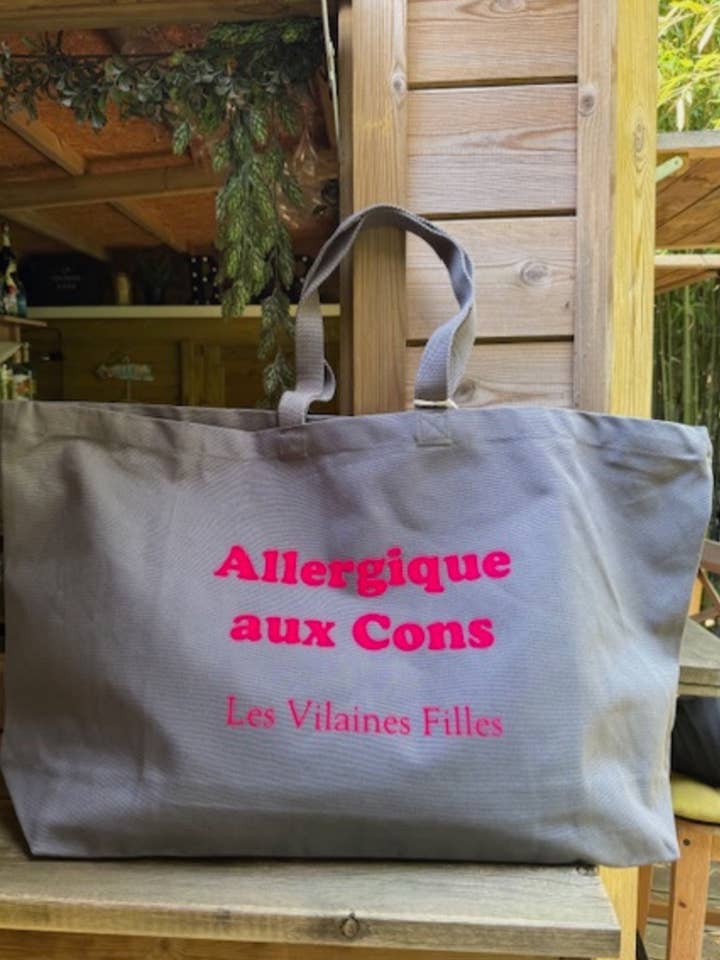 XXL-väska i bomull "Allergisk mot idioter" färg Grå för wholesale av Les Vilaines Filles