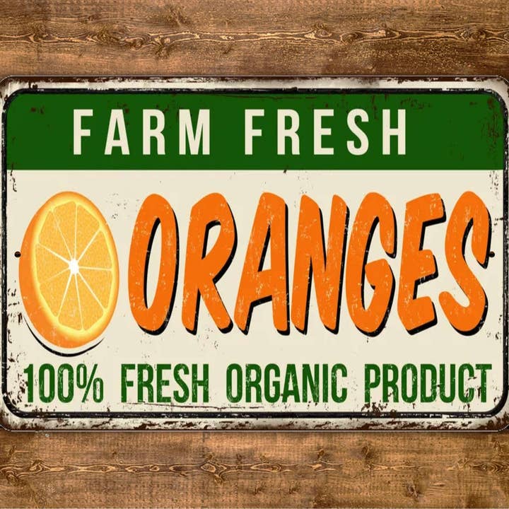 Farm Fresh Oranges Sign Vintage Style for wholesale by Game Time Prints