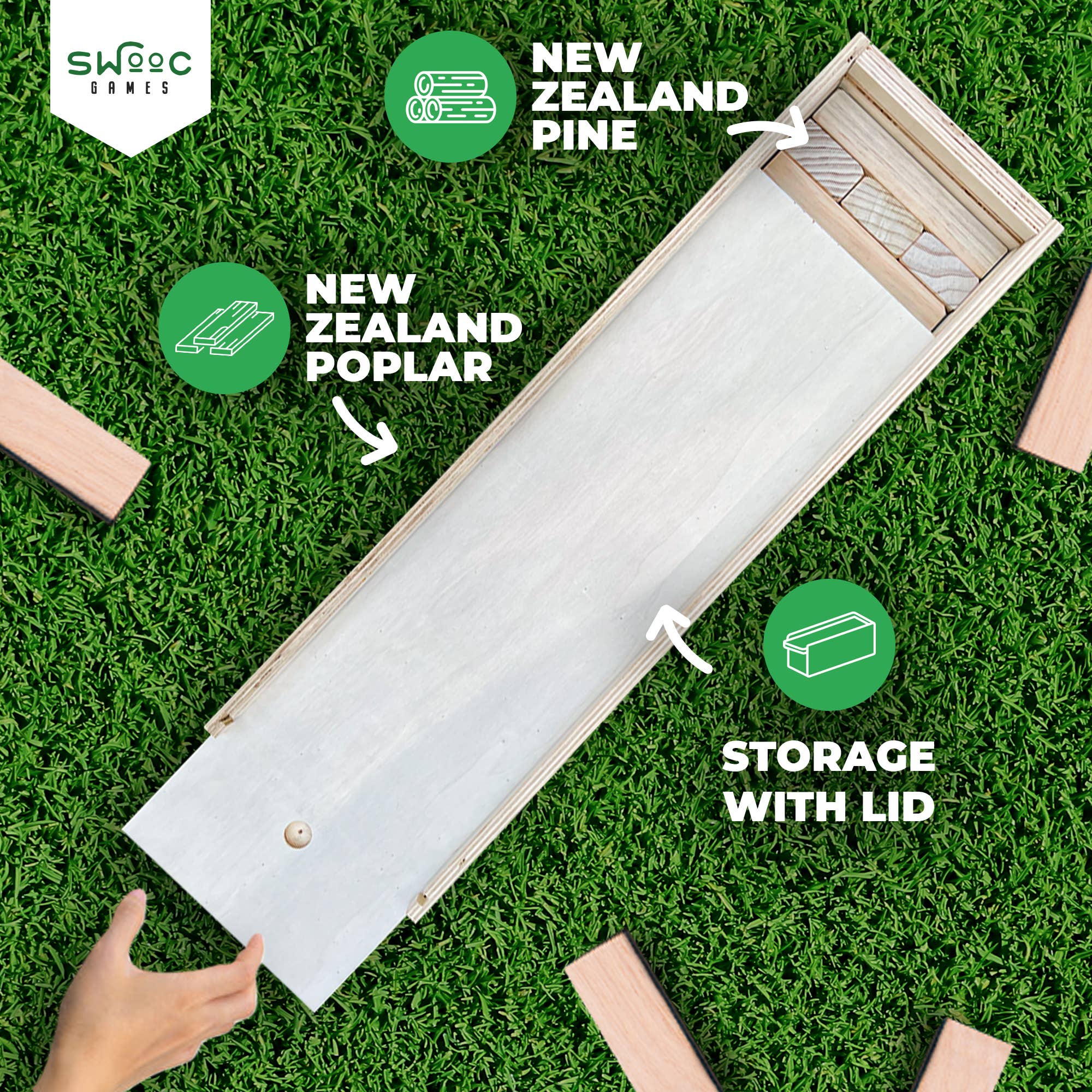 Swooc Games - Vente Jeu d'empilement - Jeu de tour géante avec fer à lisser, table et boîte de rangement3