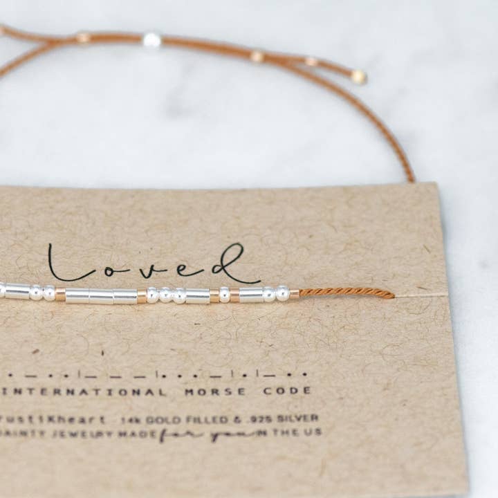 Loved or CUSTOM Word Morse Code Bracelet - Ava Sku for wholesale by Morse and Dainty Hand Made Morse Code Dainty Jewelry