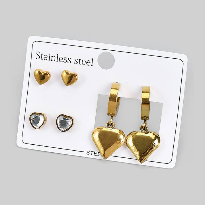 SET MED HJÄRTFORMAD STUD OCH HUGGIE I ROSTFRITT STÅL för wholesale av Girly