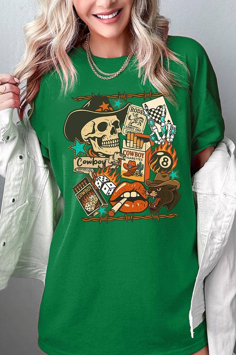 COLORBEAR - Vendita all'ingrosso Maglietta stampata - Donna - Maglietta in Cotone Pesante con Grafica Collage Western Vintage12