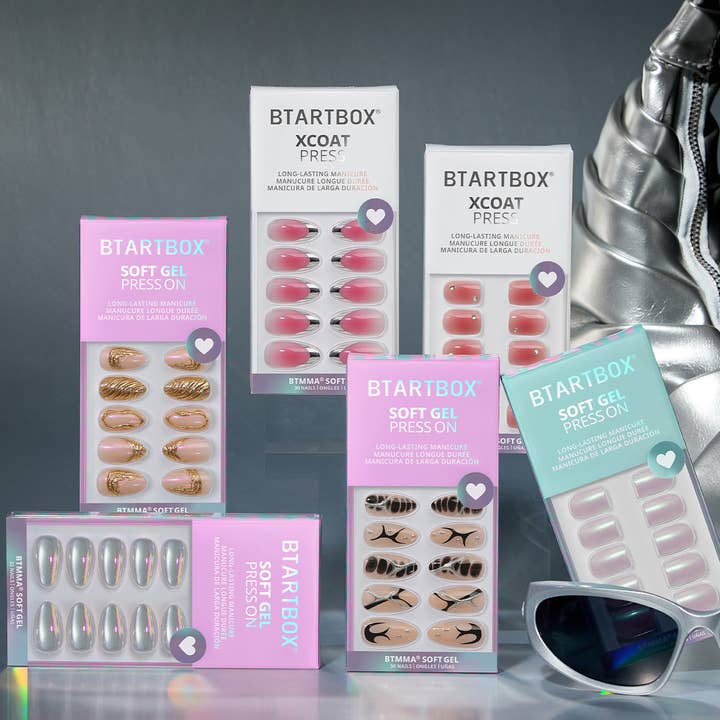 Sliver Goth Press On Nails - Almond Soft Gel Stick Nails Set for wholesale by BTArtboxnails