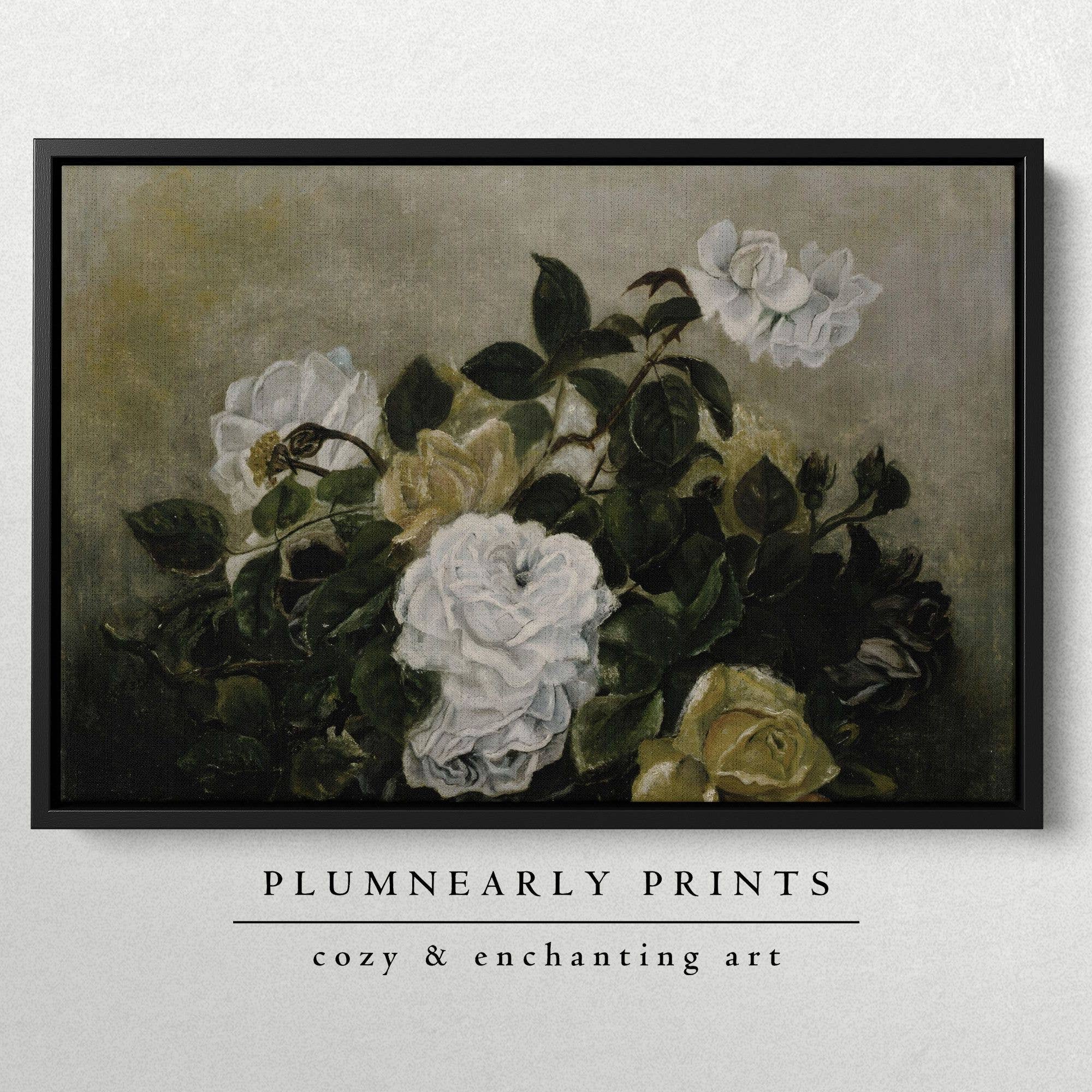 Plumnearly Prints - Wholesale Canvas Art - Muted Sage Green Floral Rose Painting Framed Canvas Art 83