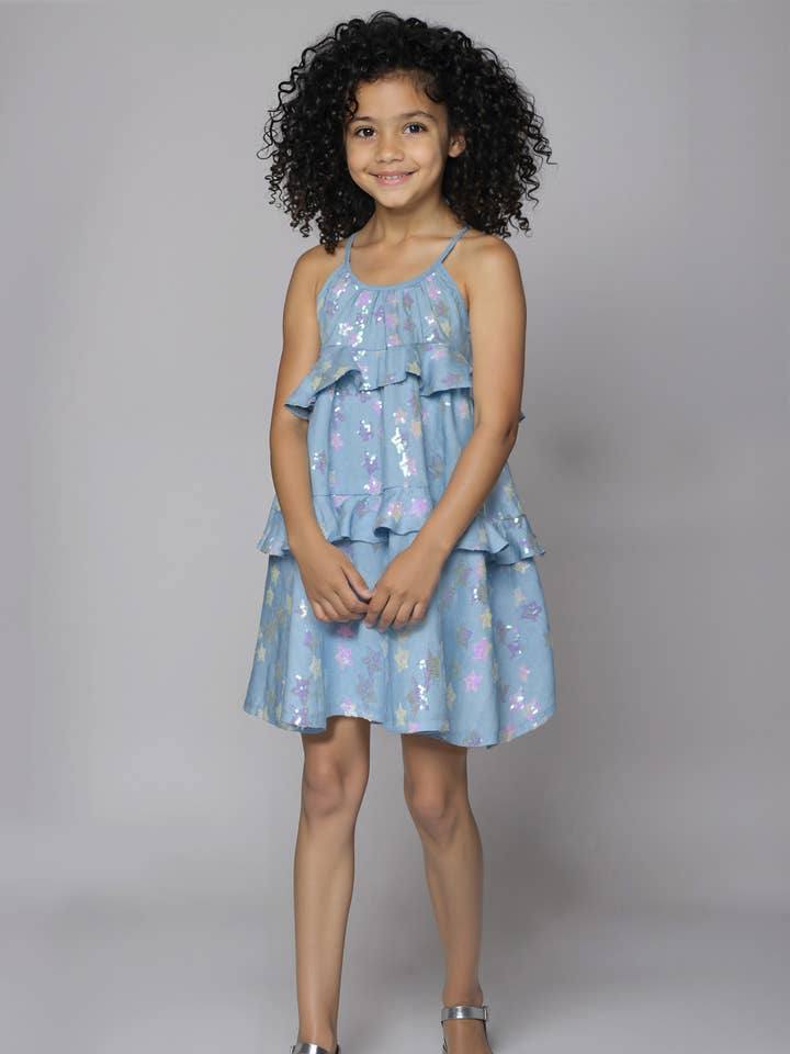 VESTIDO COM FOLHOS E LANTEJOULAS EM FORMA DE ESTRELA por atacado de Hannah Banana , Baby Sara