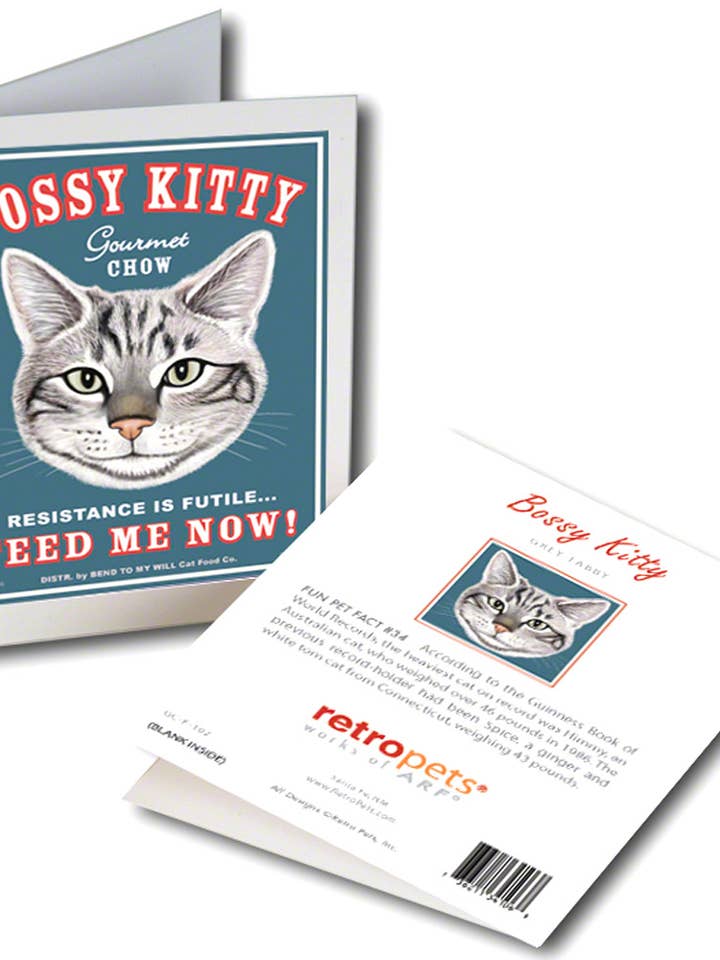 GCF-102 Cat "Bossy Kitty" Greeting Cards 3-pack for wholesale by Retro Pets