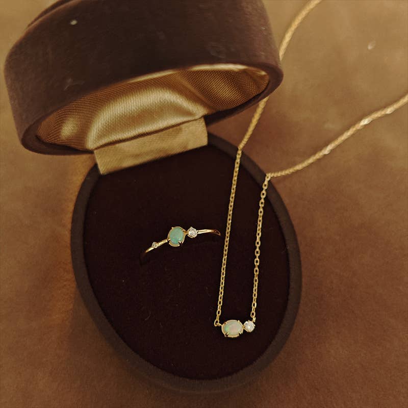 Gioiellin - S925 Silver Jewelry – Engroshandel Smykkesæt – 925 Sterling Sølv Opal Halskæde og Ringsæt3