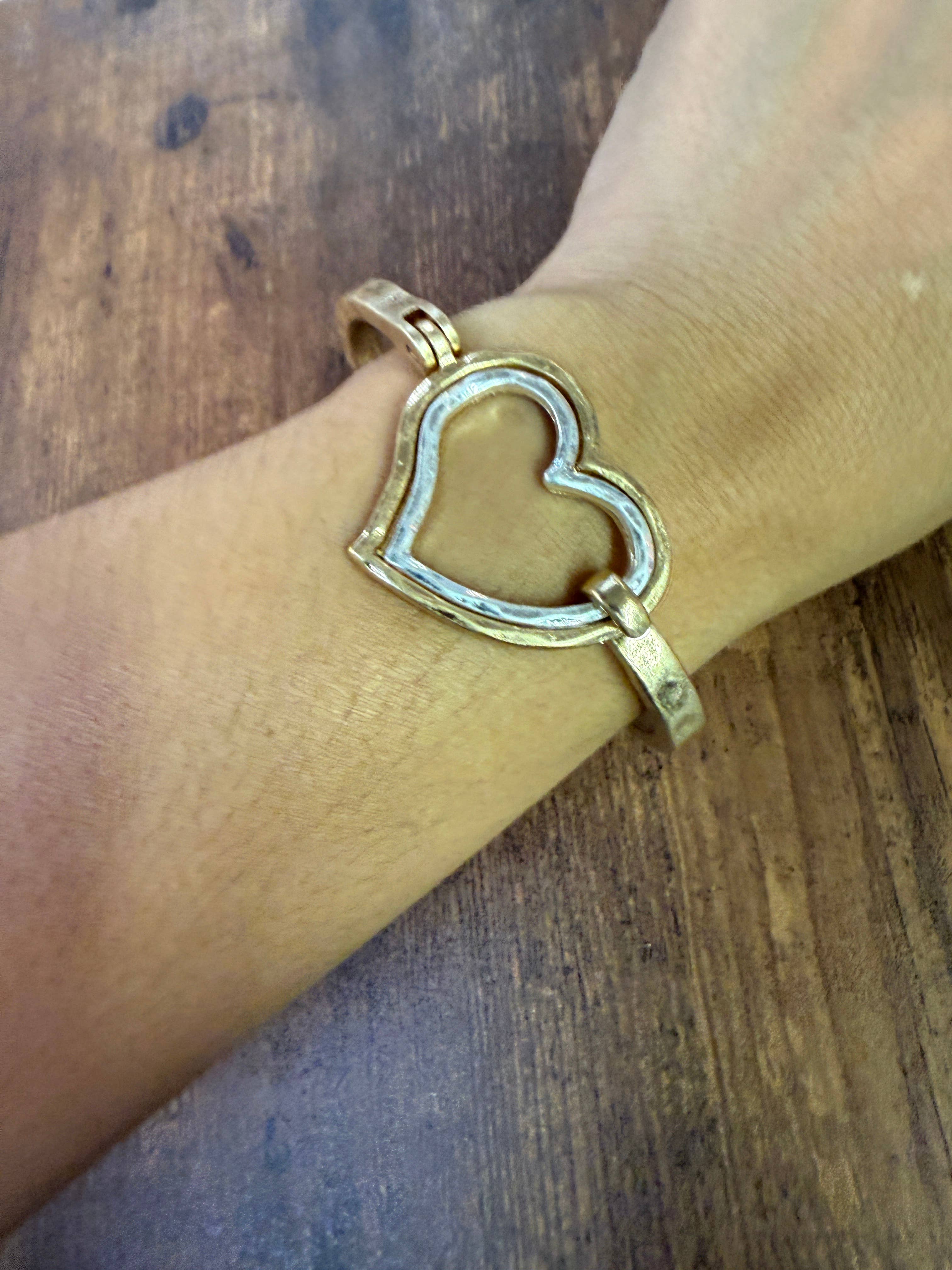 Paco Designs - Wholesale Cuff Bracelet - Mixed Metal Heart Cuff Bracelet -Silver/Gold 2