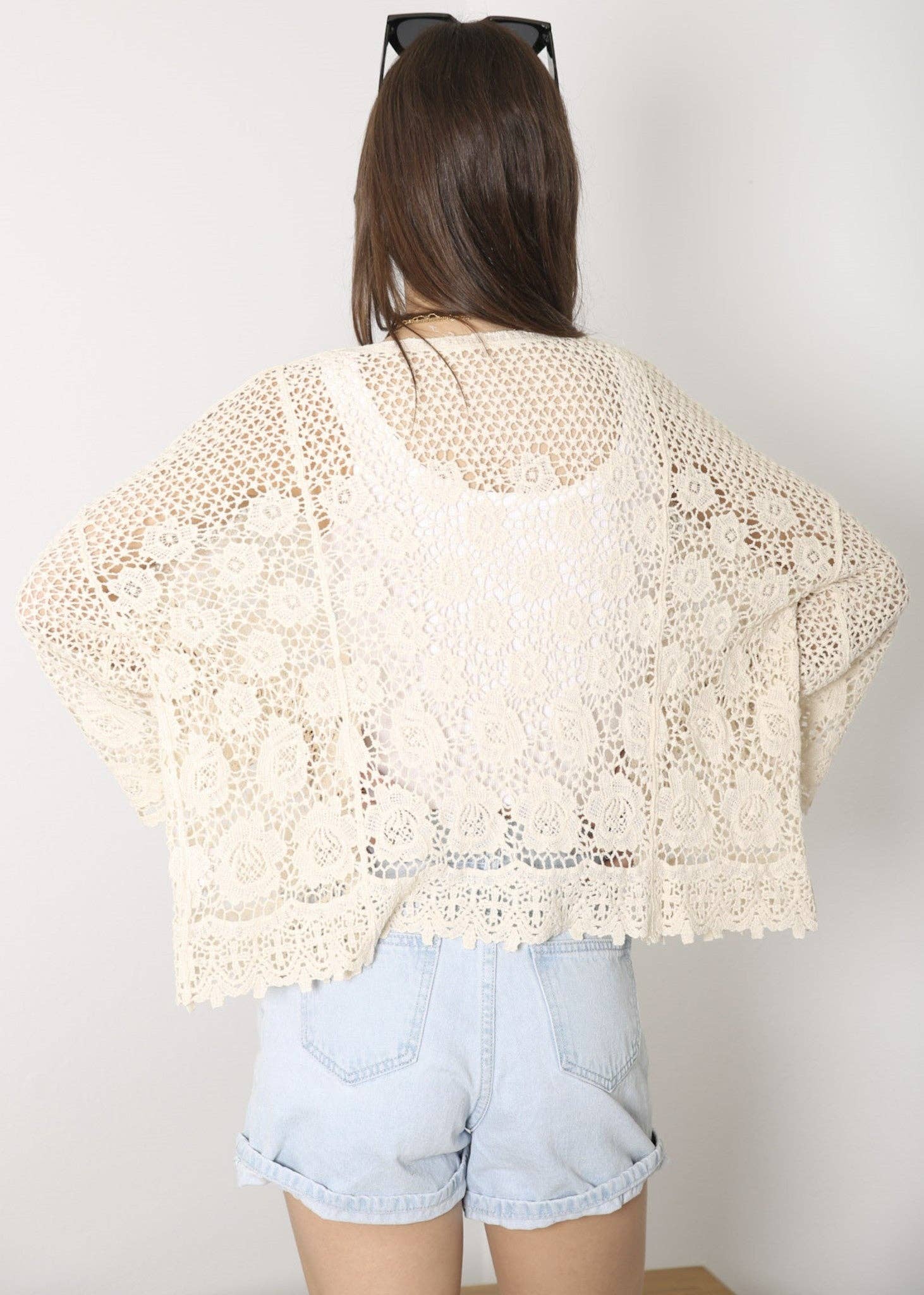 Anna Kaci Wholesale - Wholesale Kimono - Women's - Womens Short Embroidered Lace Kimono Crop Cardigan Half4