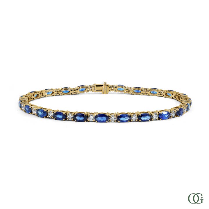 Bracciale con Zaffiro Ovale e Diamante Coltivato in Laboratorio Rotondo (10,00 CTW) per la vendita all'ingrosso da parte di Orchid Gems Fine Jewelry