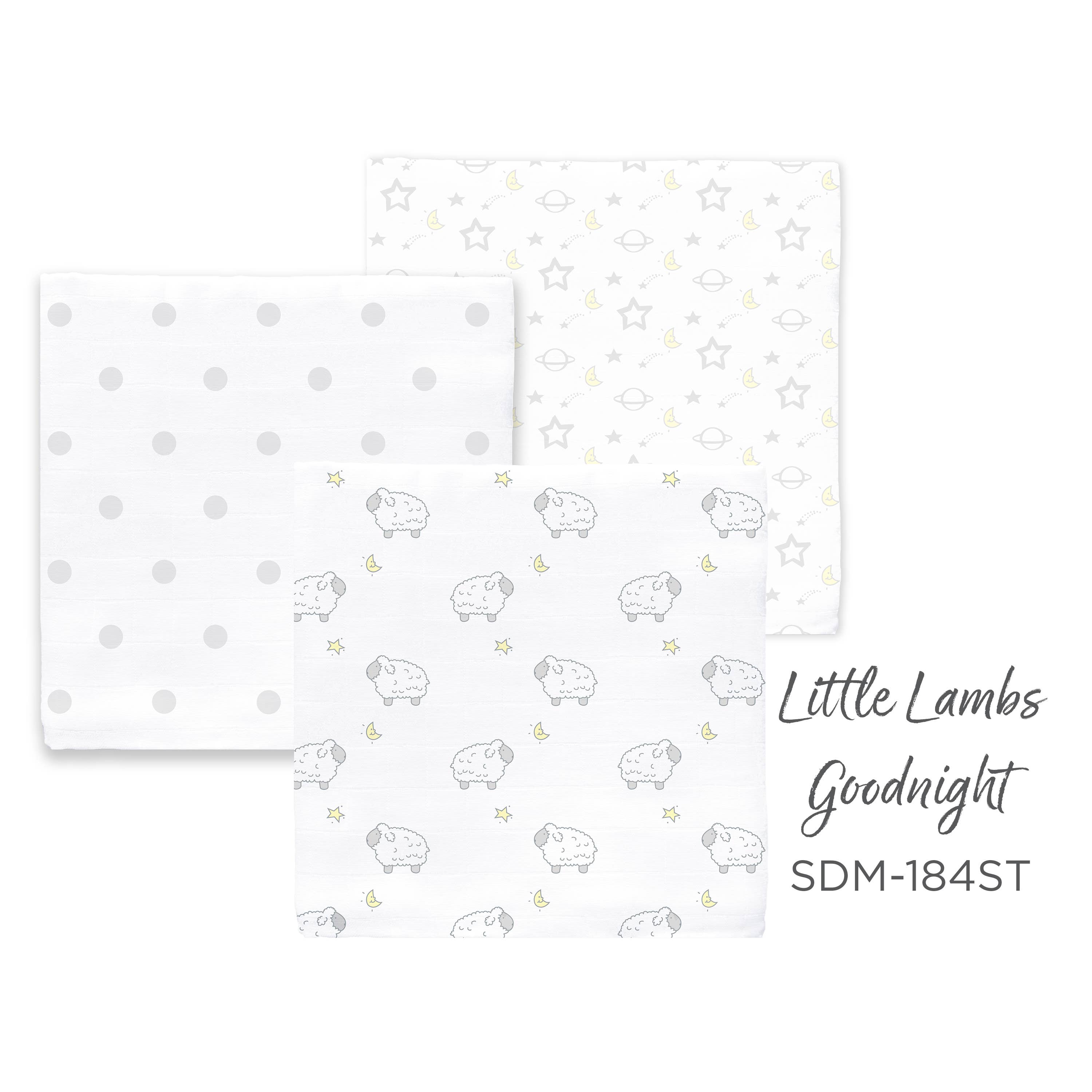 SwaddleDesigns - Wholesale Swaddle Set - Baby - Muslin Swaddle Blankets, Set of 3, Little Lambs Goodnight1
