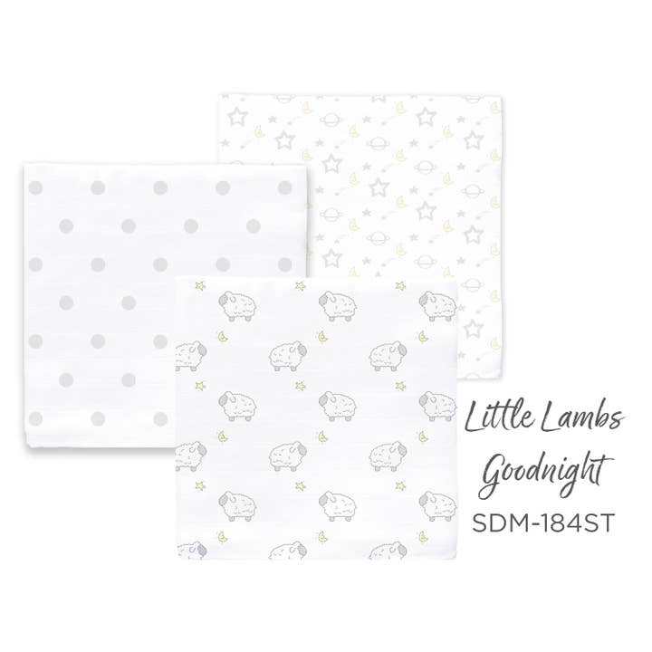 SwaddleDesigns - Vente Ensemble de langes – bébé - Couvertures à langer en mousseline, lot de 3, Little Lambs Goodnight1