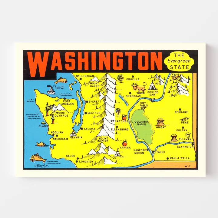 Ted's Vintage Art - Wholesale Map - Vintage Map of Washington 19502