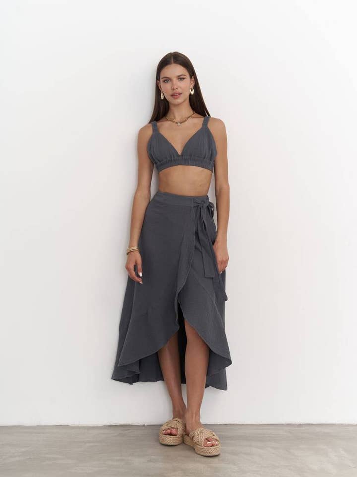 Ruffled Midi Skirt and Strapless Bustier Top for wholesale by DesignofBoho