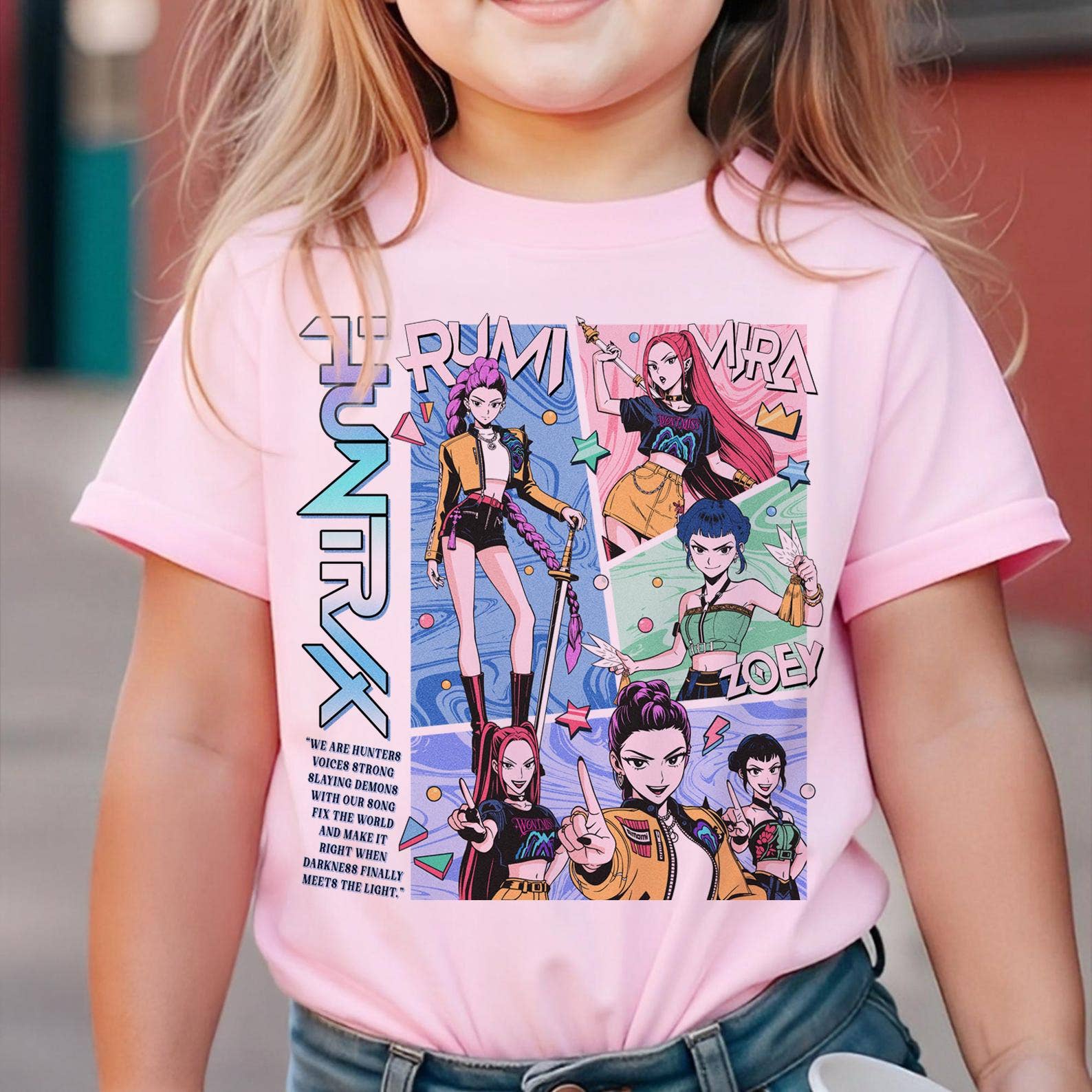 Glaime - Wholesale Screen Printed T-Shirt - Kids -  Comfort Colors Huntrix Demon Hunters Kids Tshirt1