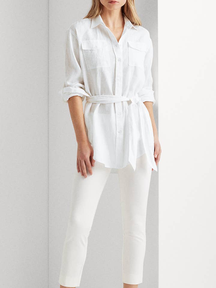 Túnica feminina estilo camisa longa com cinto de algodão puro MYRA por atacado de Ayurvastram