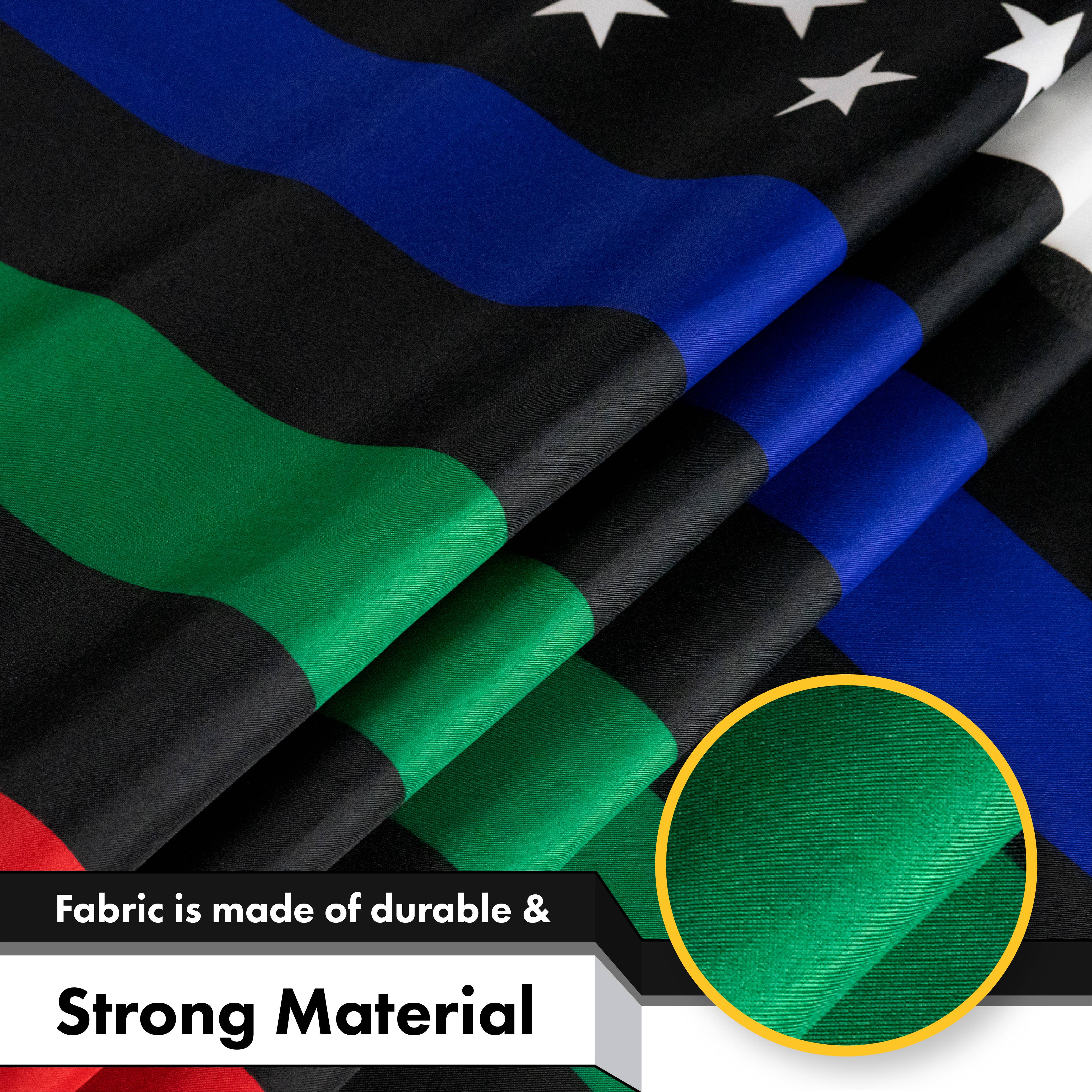 G128 - Wholesale Flag - G128 - Thin Blue Green & Red Line American Flag 150D Polyester 3x5 FT Printed Flag - Honoring Men Women Police Fire Fighters Military Border Patrol Brass Grommets Indoor/Outdoor - Much Thicker More Durable Than 100D 75D Polyester3