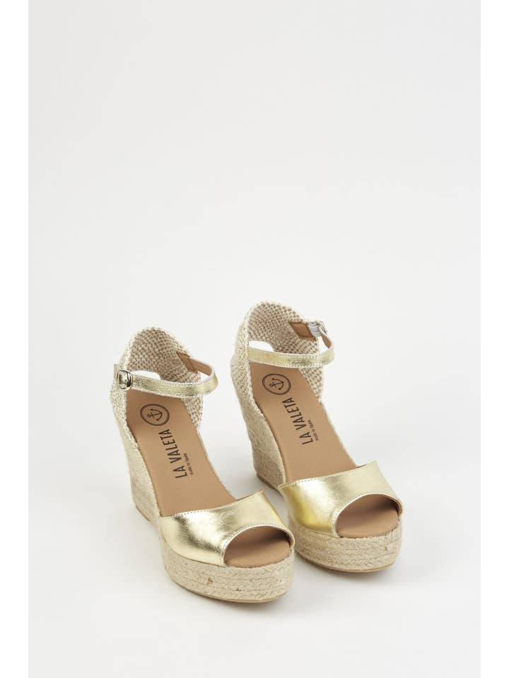 La Valeta Espadrilles-Ibera Factory Shoes slu - Wholesale Lifestyle Sneakers - Women's - Charlene Gold Peep Toe | Women's Golden Espadrilles1