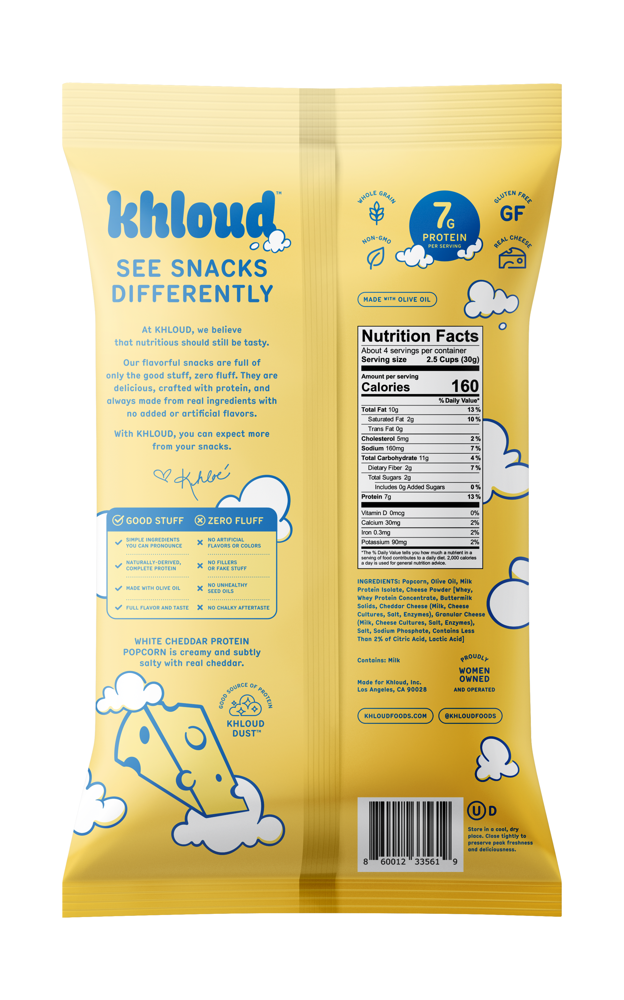 Khloud Foods - Wholesale Popcorn - White Cheddar Protein Popcorn, 12pk Case2